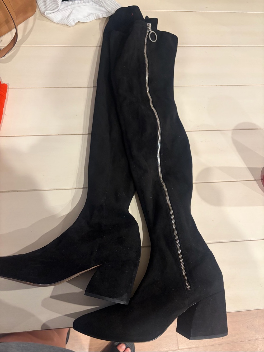 Dolce Vita Black Over-the-Knee Suede Zip Block Heel Boots